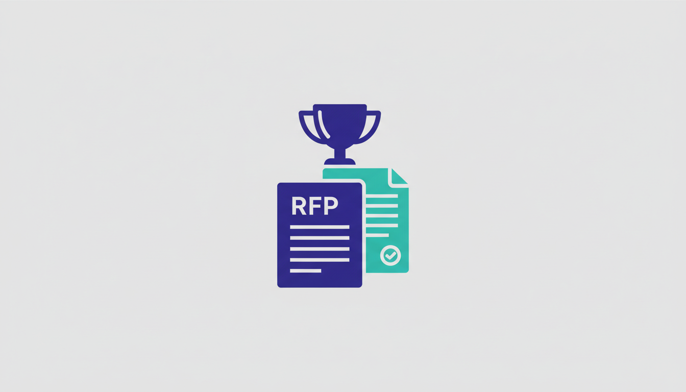 Illustration of a successful RFP document with a trophy