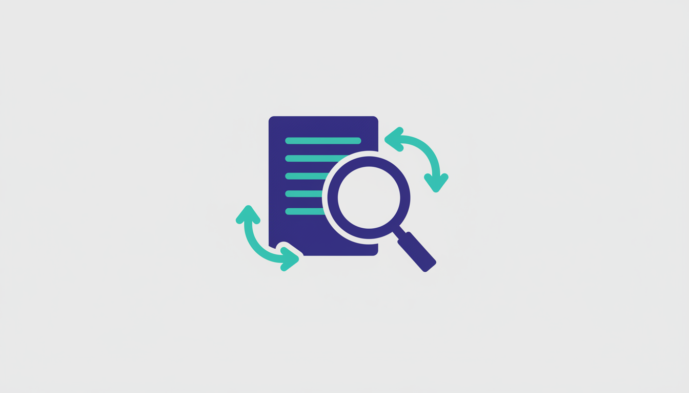 Illustration of a document with a magnifying glass and arrows