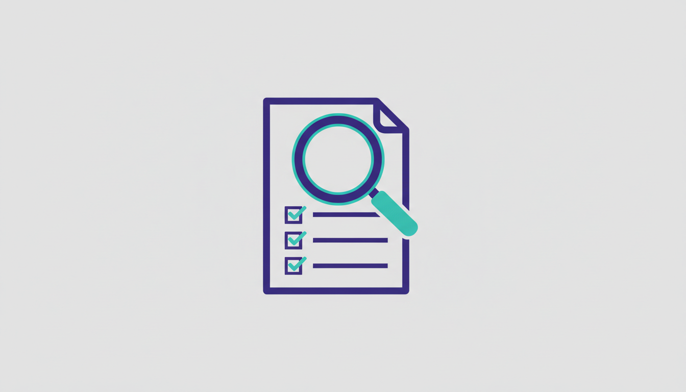 Document with a magnifying glass and a checklist for procurement
