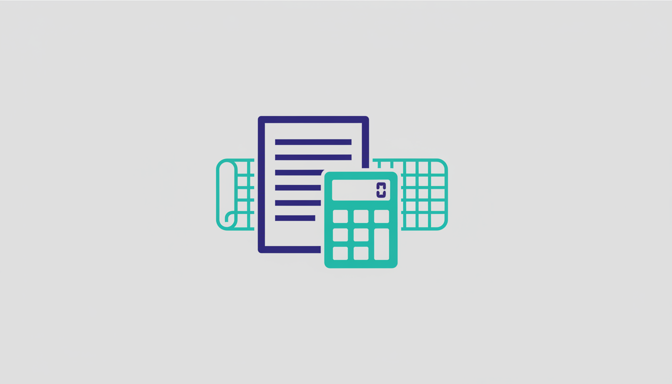 Document with calculator and construction blueprint representing RFP evaluation