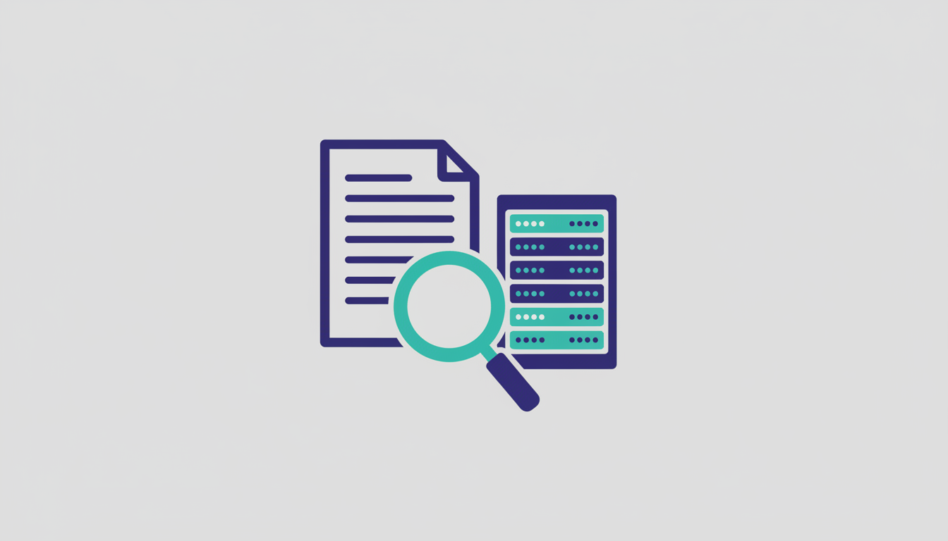 Document with a magnifying glass and a high-density server illustration