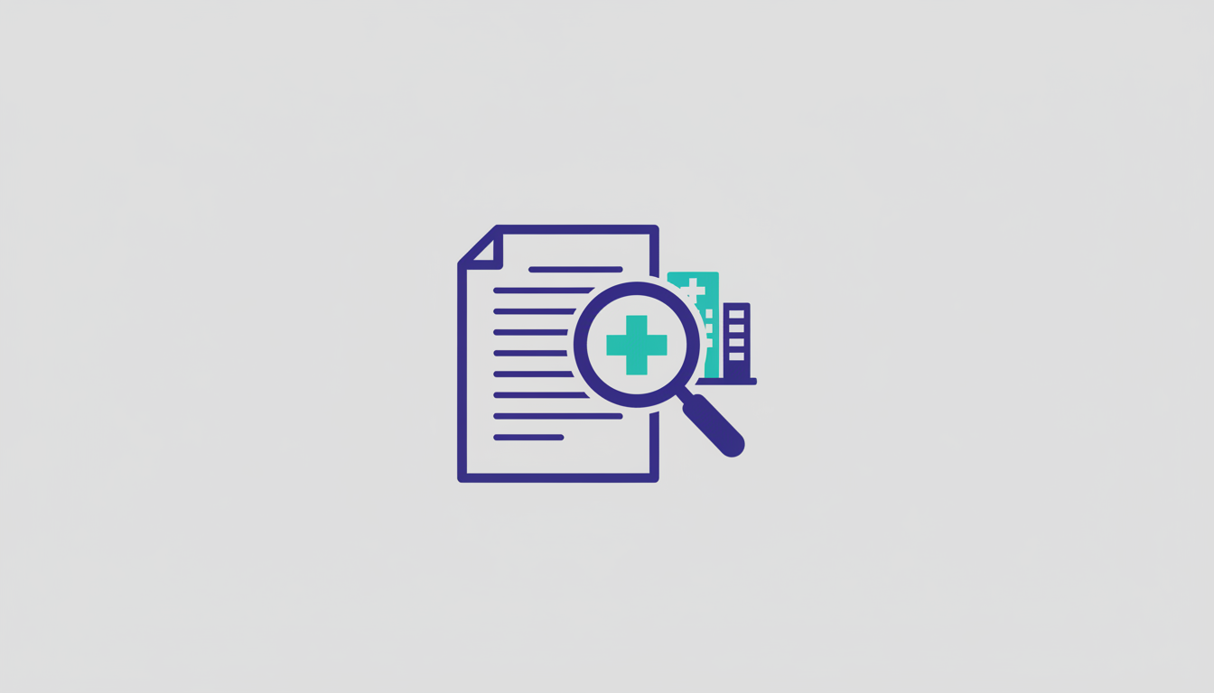 Illustration of a document and magnifying glass representing hospital procurement