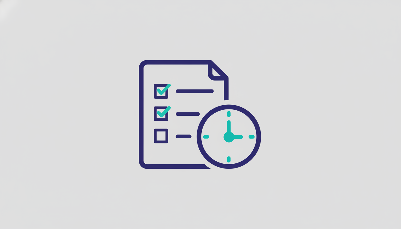 Illustration of a procurement document with a checklist and clock