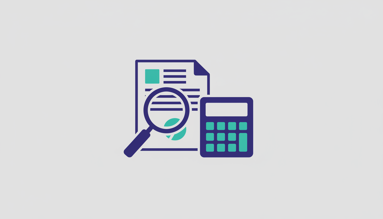 Document with a magnifying glass and calculator representing auditing