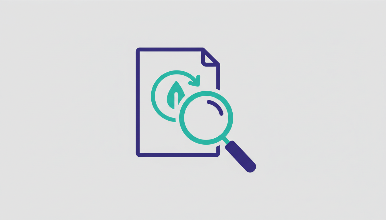 Document with renewable energy symbol and magnifying glass