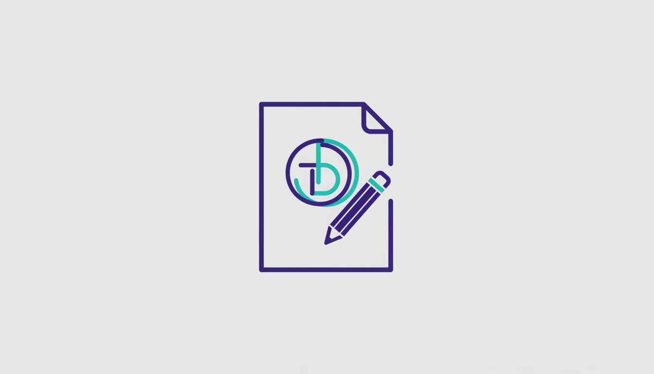 Illustration of a design document with a logo sketch and pencil