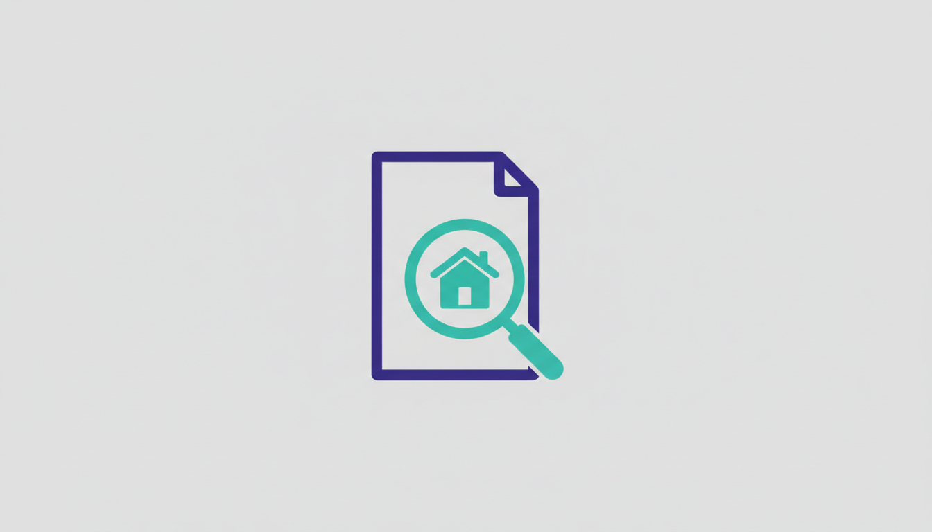 Document with a magnifying glass and housing icon