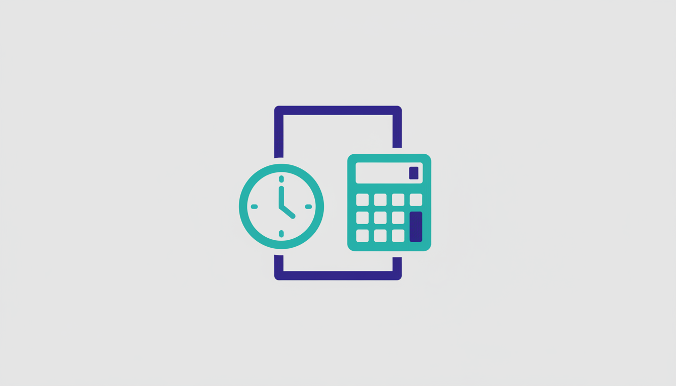Illustration of a document with a clock and calculator representing time and cost savings